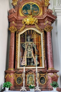The altar with the relic of St Faustus, former monastery church of St Peter and Paul, Irsee