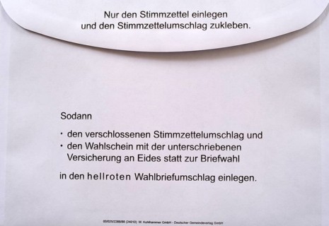 Ballot paper envelope, white, instruction, ballot paper envelope, postal vote, official postal