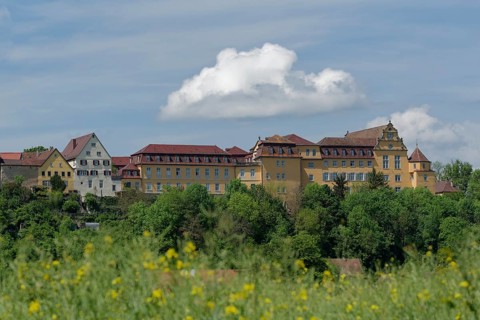 View of the old town and the castle in Kirchberg an der Jagst, Jagsttal, Jagststeig, hiking,