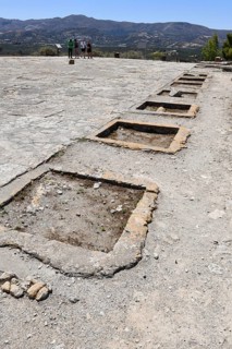 Detail of soil find at side edge of left central square Central Court In archaeological excavation