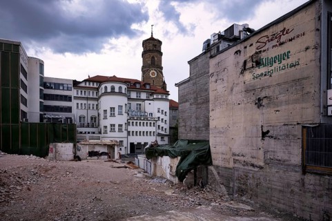 Construction site, construction fence, controversial construction project of Rene Benko's insolvent