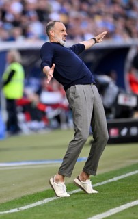 Coach Pellegrino Matarazzo TSG 1899 Hoffenheim engaged on the sidelines, gestures, gesture, PreZero