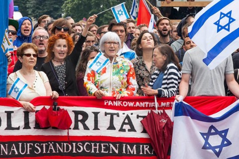 Pro-Israel demonstrators protest for an anti-Semitism free zone in the Middle East, opposite the Al