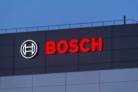 Logo of Robert Bosch GmbH on the facade of a building, Waiblingen, Baden-Wuerttemberg, Germany,