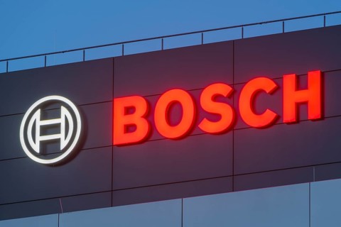 Logo of Robert Bosch GmbH on the facade of a building, Waiblingen, Baden-Wuerttemberg, Germany,