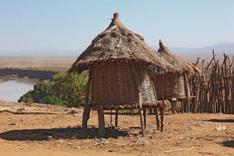 South Ethiopia, Omo region, among the Karo people, huts in the Karo village, Ethiopia, Africa