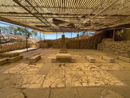 View of remains of megaron with vestibule connected main room of chambers of king In excavation