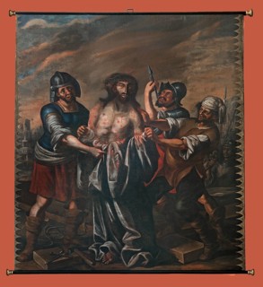 Restored Lenten cloth in Rottweil Minster, Rottweil, Baden-Wuerttemberg, Germany, Europe
