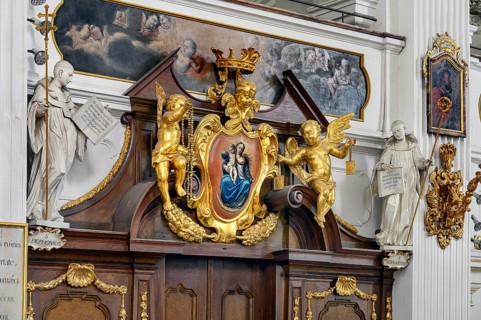 Upper part of the choir stalls, former monastery church of St. Peter and Paul, Irsee monastery or
