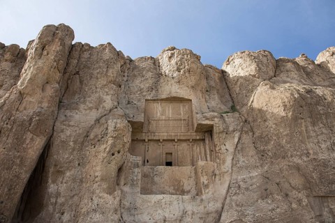 View of the Naqsh-e Rostam, the burial site of the Persian great kings, near Persepolis, on