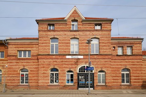 Railway station, Waren, Mueritz, Mecklenburg Lake District, Mecklenburg, Mecklenburg-Vorpommern,