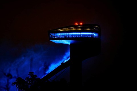 Bergisel ski jump in the fog (blue)