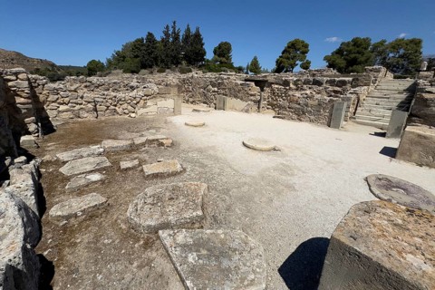 View of ruins in north-eastern part of excavation site on hill of Phaistos of Minoan culture