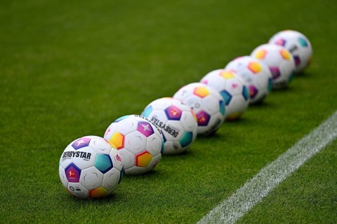Adiadas Derbystar match balls on the pitch, PreZero Arena, Sinsheim, Baden-Wuerttemberg, Germany,