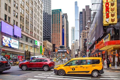 Big city traffic at Times Square, Manhattan, New York City