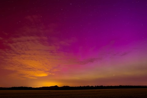 Northern lights over Saxon Switzerland, Ebenheit, Saxony, Germany, Europe