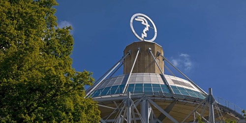 The Hermes logo, emblem of the Hannover Messe, Convention Centre CC, Deutsche Messe AG, Hannover,