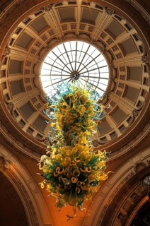 Artistic glass object under the dome in the reception hall of the Victoria & Albert Museum, 1-5