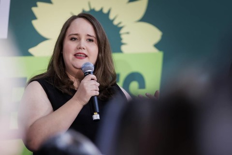 Ricarda Lang, Federal Chairwoman of Buendnis 90/DIE Gruenen, pictured at a press event in Berlin,