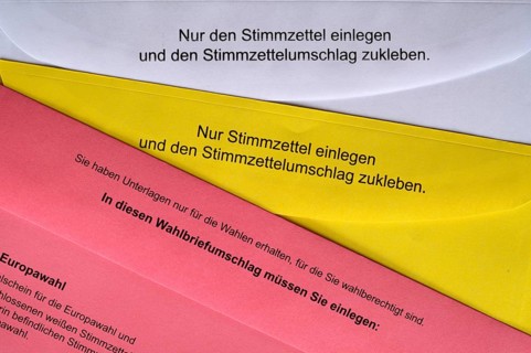 Ballot paper envelope, white, yellow, ballot paper envelope, light red, postal vote, official