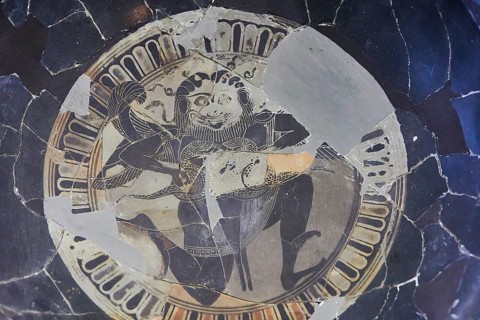 Attic Bowl, Broken ancient bowl with a mythological figure in the centre, Interiors, Archaeological