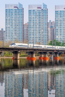 High-speed train of the China Railway CR type CRH5 train from Alstom in Beijing, China, Asia