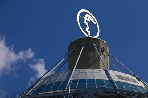 The Hermes logo, emblem of the Hannover Messe, Convention Centre CC, Deutsche Messe AG, Hannover,