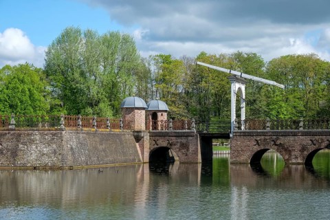 Castle bridge, drawbridge, Anholt Castle, moated castle, Isselburg, Muensterland, North