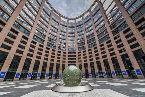 Courtyard, European Parliament, 1 All. du Printemps, Strasbourg, Departement Bas-Rhin, France,