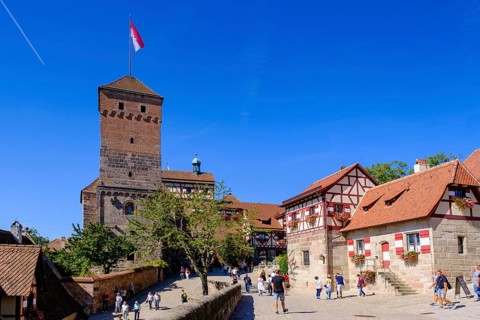 Imperial Castle, with fountain house and pagan tower, half-timbered houses in the castle, Nuremberg