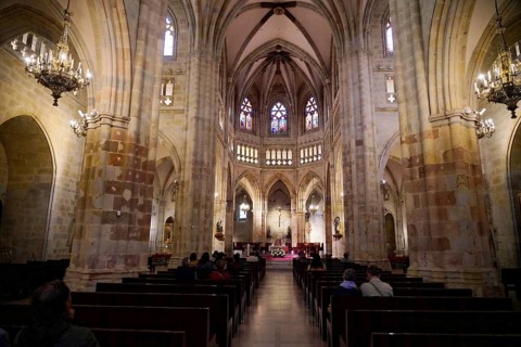 Cathedral, Old Town, Bilbao, Basque Country, Spain, Europe, Interior of a Gothic church with high