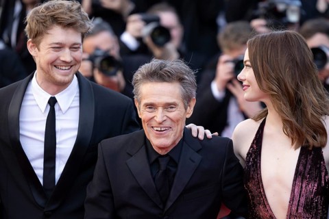 Cannes, France, 17.5.2024: Joe Alwynbei, Willem Dafoe and Emma Stone at the premiere of Kinds of