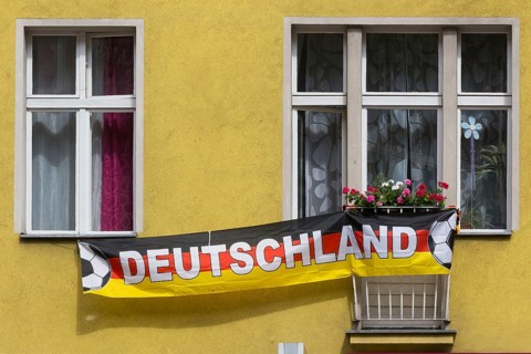 A German national team football fan decorated his balcony with a German flag for the 2014 World