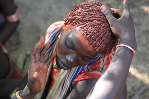 South Ethiopia, Omo region, among the Hamar tribe, Hamer, Hamma, Hammer, Amar or Amer, woman adorn