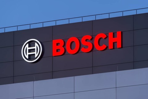 Logo of Robert Bosch GmbH on the facade of a building, Waiblingen, Baden-Wuerttemberg, Germany,