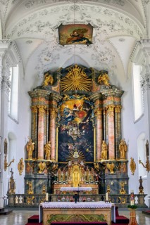 The main altar, former monastery church of St. Peter and Paul, Irsee monastery or abbey, former