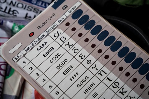 Barpeta, India. 6 May 2024. A demo Electronic Voting Machines (EVMs), at election material