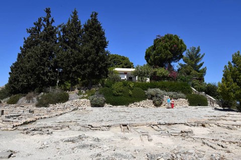 View of upper square courtyard open space court floor find of palace of Phaistos of Minoan culture