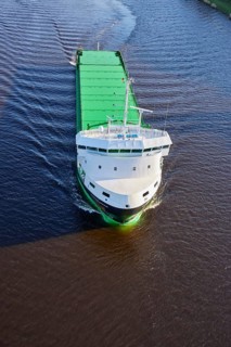 A bird's eye view of the multi-purpose vessel Electramar, the first plug-in hybrid ship, on the