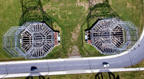 Steel skeleton of a cooling tower on the Phoenix West site in Dortmund. Following the closure of