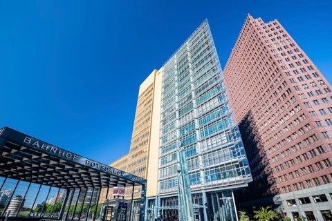 Potsdamer Platz, skyscrapers, Renzo Piano 11, Kollhoff Tower, railway station, Berlin, Germany,