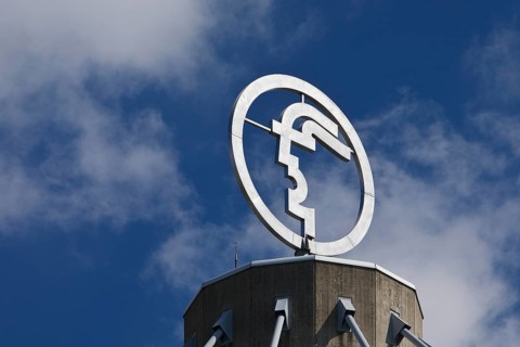 The Hermes logo, emblem of the Hannover Messe, Convention Centre CC, Deutsche Messe AG, Hannover,