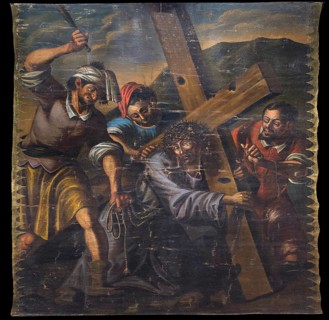 Lenten cloth in Rottweiler Muenster, Rottweil, Baden-Wuerttemberg, Germany, Europe