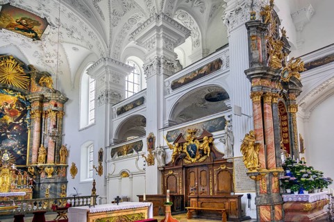 Choir stalls and gallery, former monastery church of St. Peter and Paul, Irsee monastery or abbey,