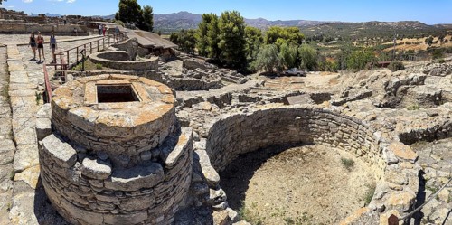 View of Kouloures so-called rings in earth embedded large brick-built round storage tanks in area