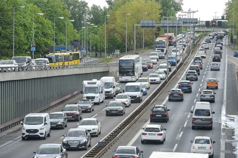 Traffic jam, slow-moving traffic, city motorway A 111, near Heckerdamm, Charlottenburg, Berlin,