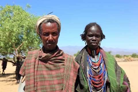 South Ethiopia, in a village of the Arbore or Erbore people on Lake Stefano, elderly couple,