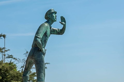Statue Lauenburger Rufer, harbour, Lauenburg, Schleswig-Holstein, Germany, Europe
