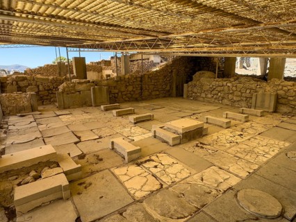 View of remains of floor megaron with vestibule connected main room of chambers of king In