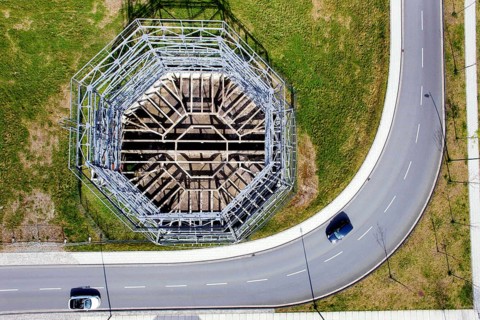 Steel skeleton of a cooling tower on the Phoenix West site in Dortmund. Following the closure of